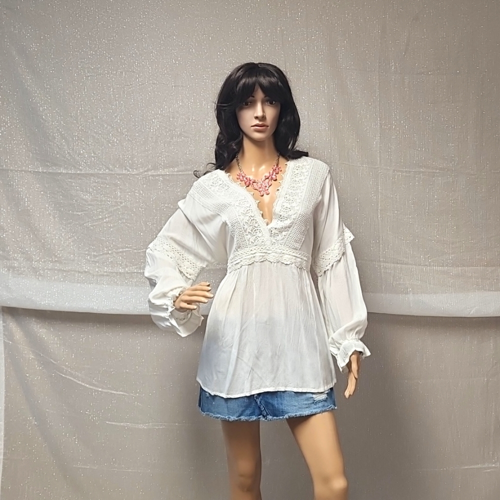 Ana K Anandas White Peasant Blouse Sz Large